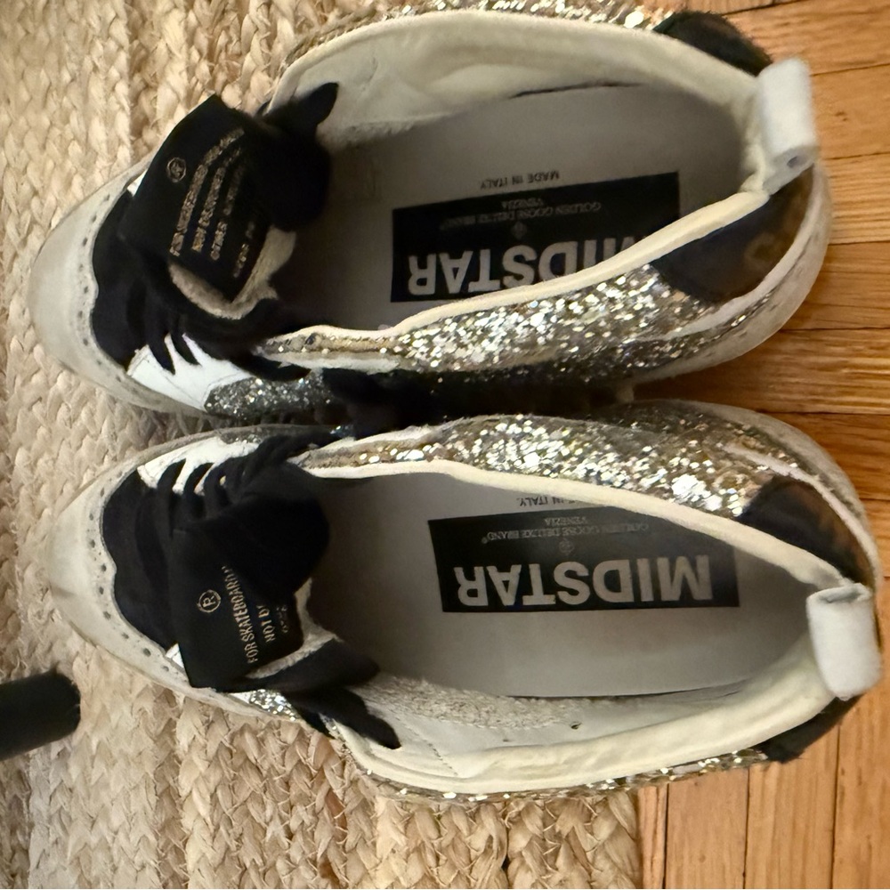 Golden Goose Silver & Black Mid Star Glitter Sneakers - Picture 6 of 8